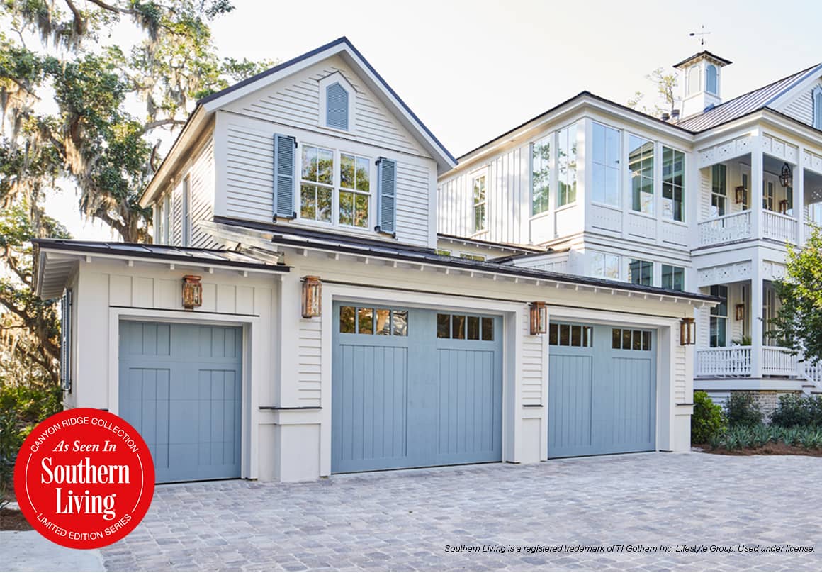 blue-ish garage doors