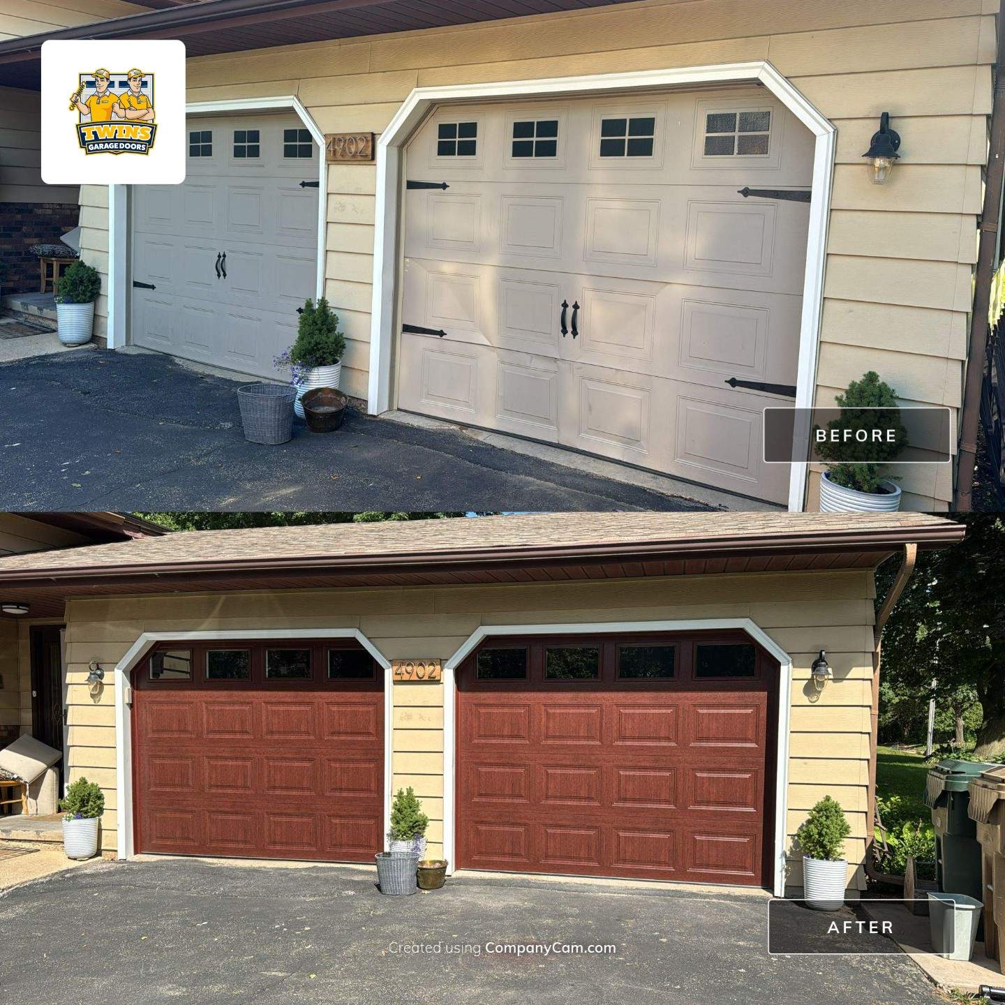 before and after garage door install