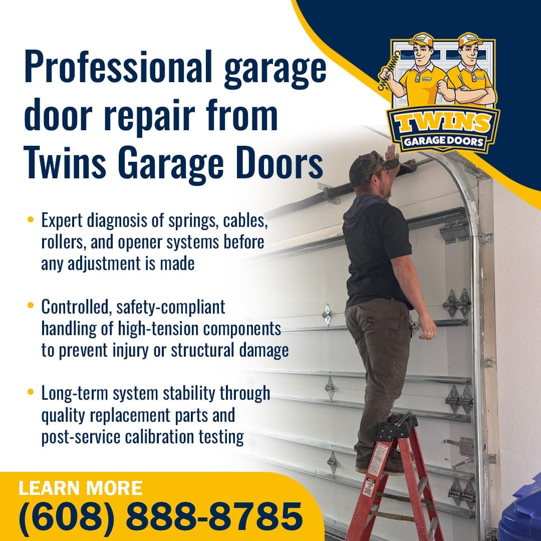Technician performing professional garage door repair and inspection