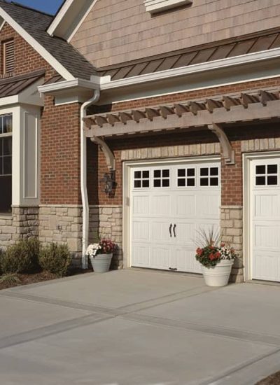 white garage doors with windows