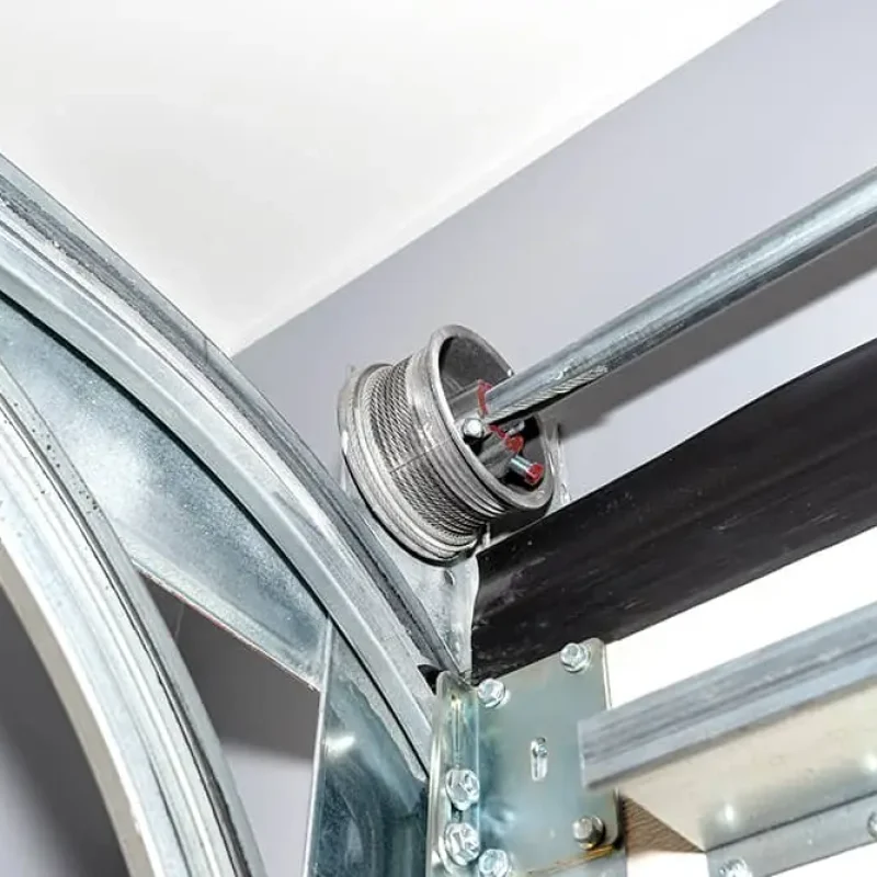 garage door drum, cable, shaft, inside view