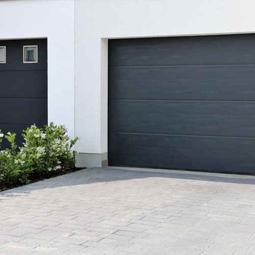 flush panel black/gray garage door