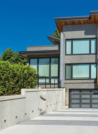 modern house with glass garage door