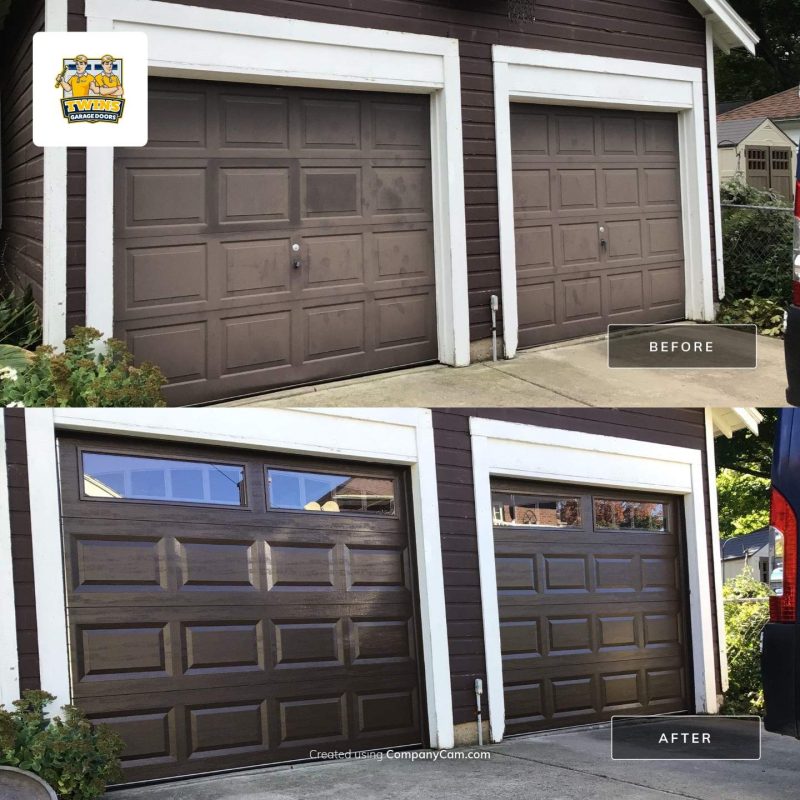before and after garage door replacement
